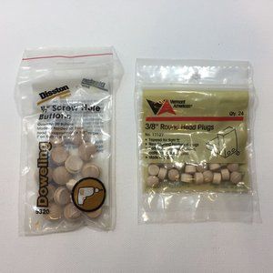 Hardwood 1/2" Screw Hole Buttons 3/8" Round Head Plugs Craft Mushroom Furniture